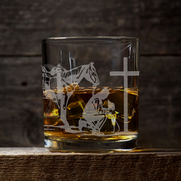 COWBOY AT THE CROSS Whiskey Glass