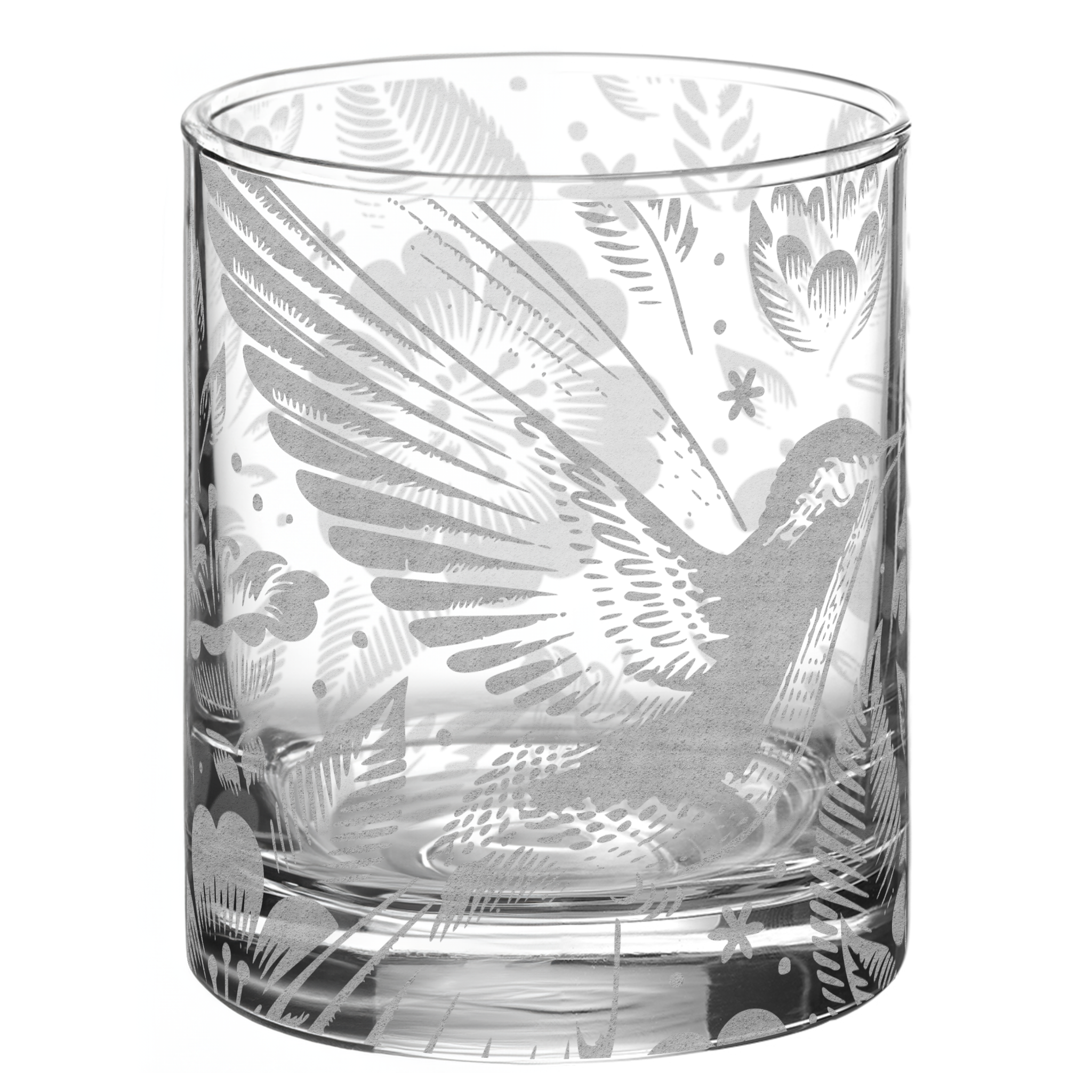 HUMMINGBIRD + FLOWERS Whiskey Glass