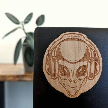 ALIEN HEADPHONES Wood Sticker