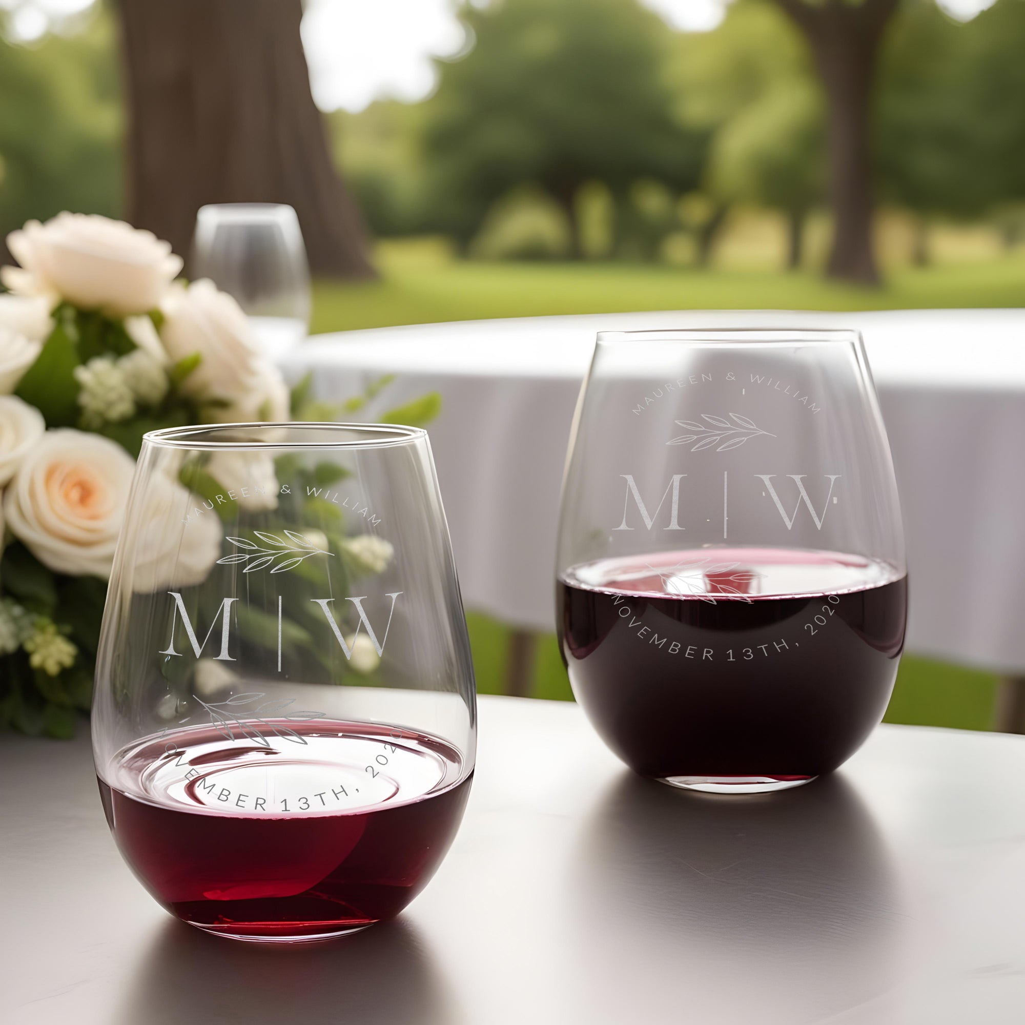 WEDDING MONOGRAM Wine Glass Sets