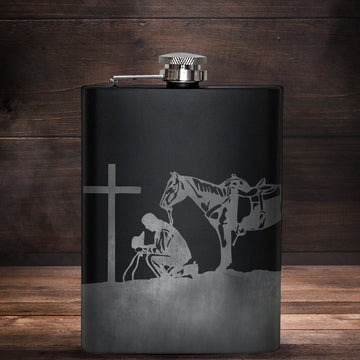 COWBOY AT THE CROSS Hip Flask