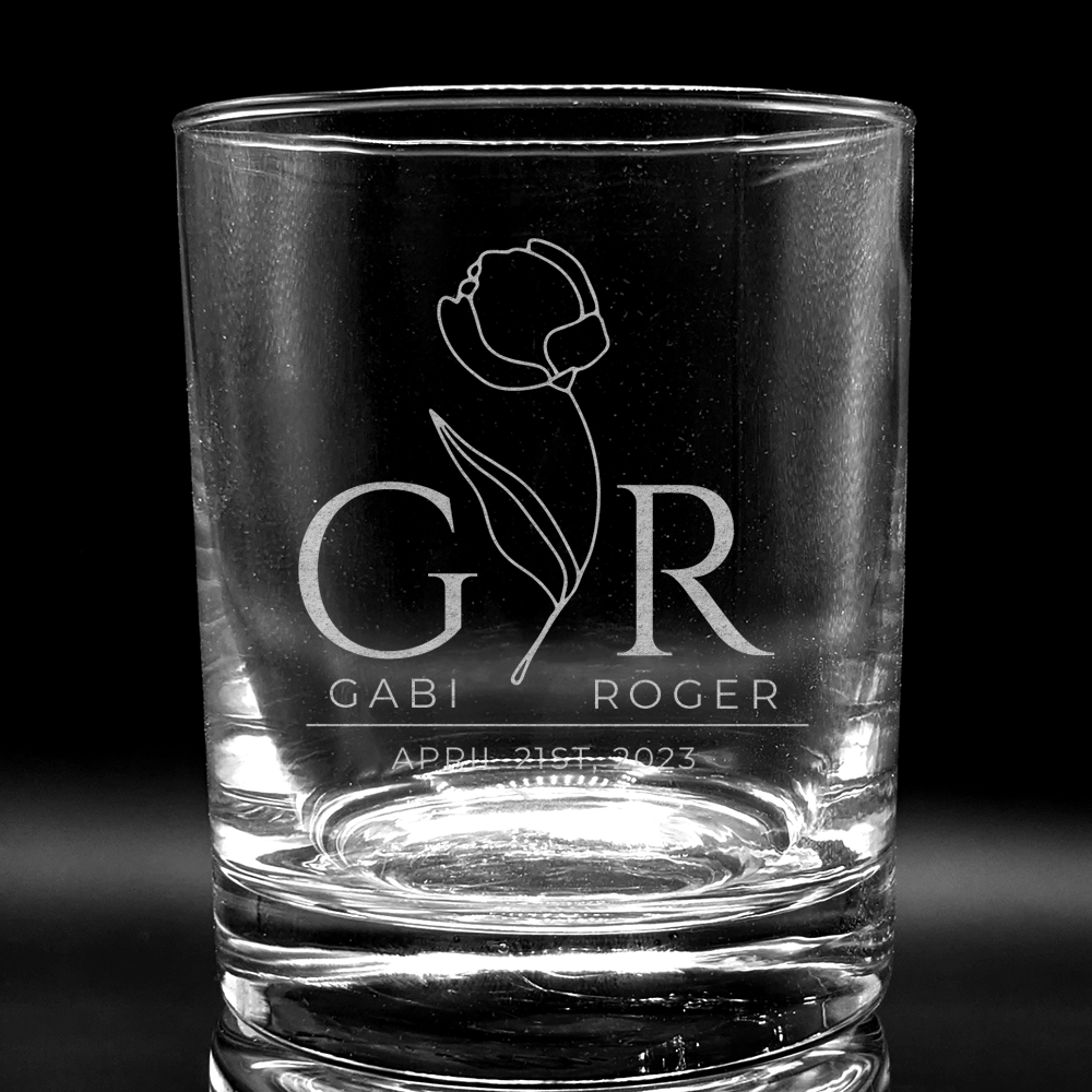 WEDDING MONOGRAM Whiskey Glass Sets