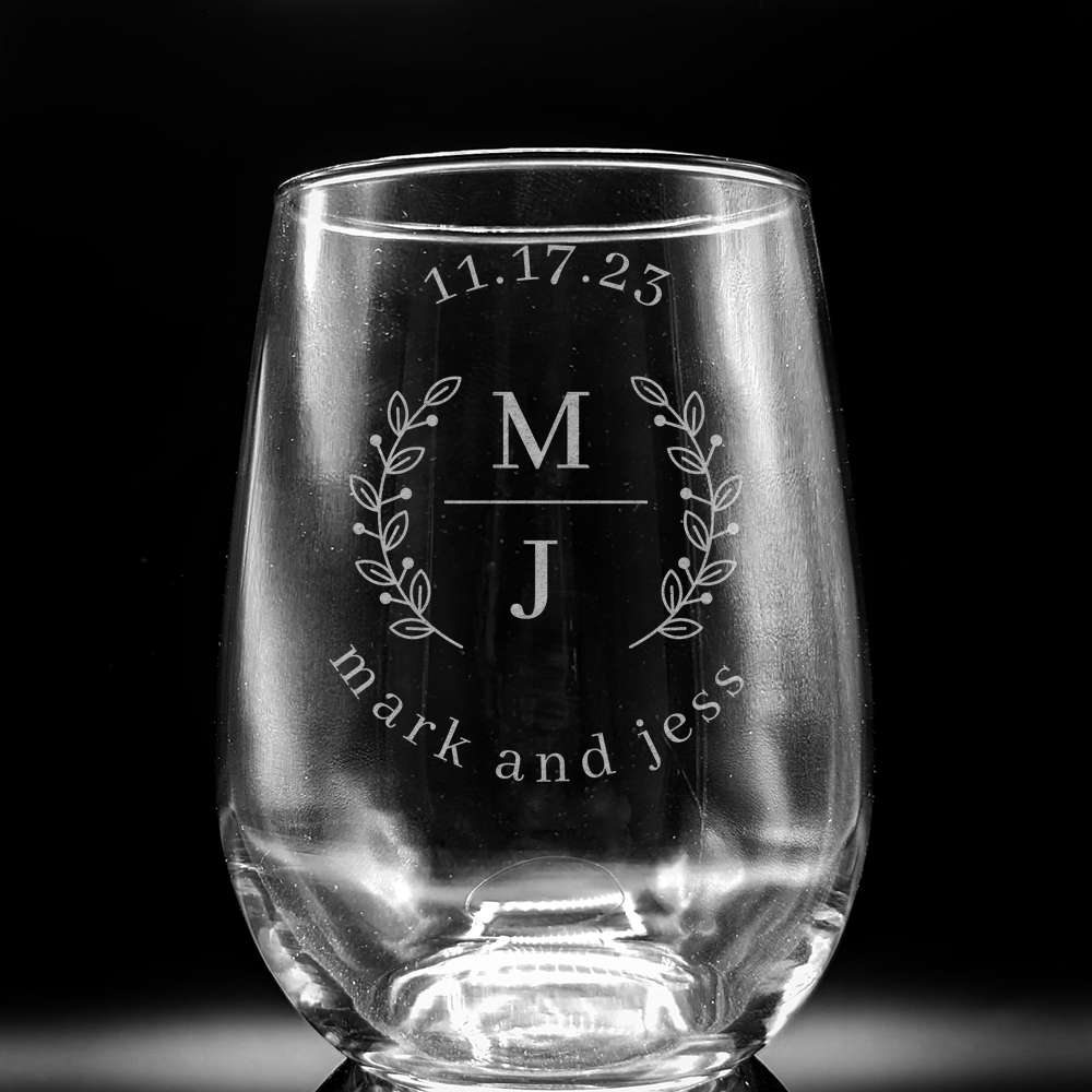 WEDDING MONOGRAM Wine Glass Set - Style #1